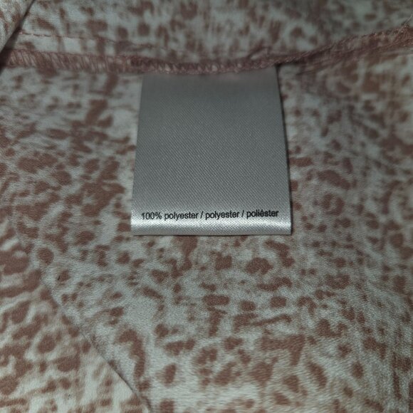 Halston Womens Button-Up Long Sleeve Blouse M Brown & Cream Animal Print 3935 - Picture 4 of 9